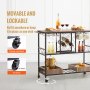 Carrito de bar VEVOR con ruedas, bloqueable, rotación de 360 grados y almacenamiento para bebidas y vasos.