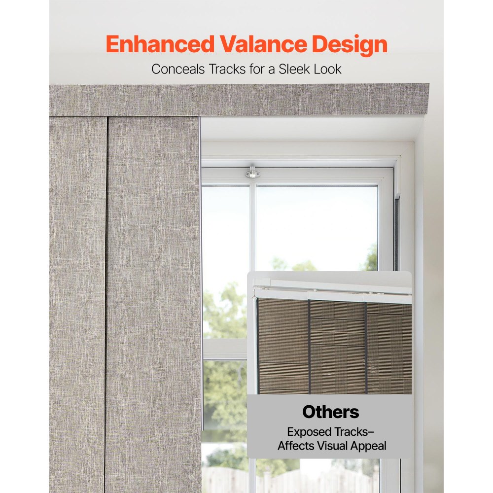 VEVOR Persianas de Panel Extensibles Ancho de 116-218 cm Paneles Recortables Alto de 243 cm Opacas Verticales para Puertas Correderas, Puertas de Patio, Separadores de Ambientes, Ventanas, Marrón