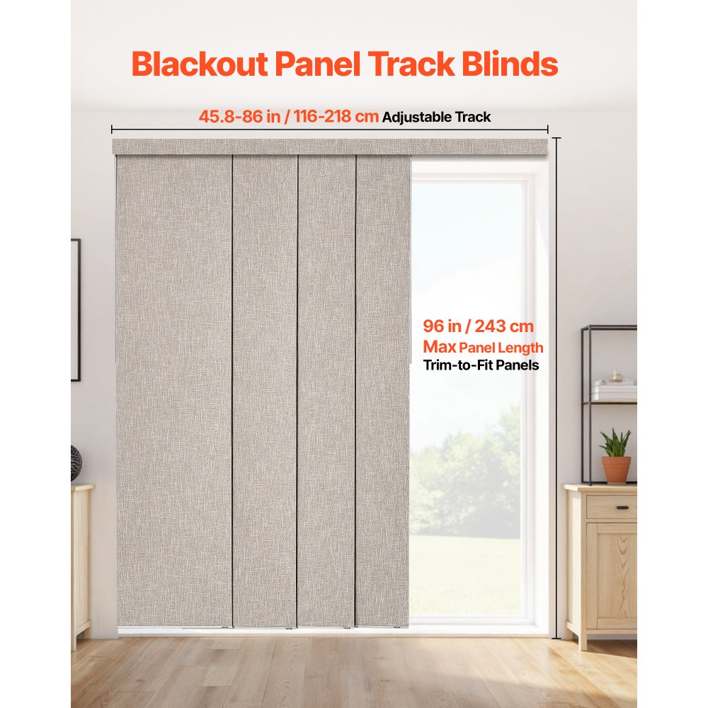 VEVOR Persianas de Panel Extensibles Ancho de 116-218 cm Paneles Recortables Alto de 243 cm Opacas Verticales para Puertas Correderas, Puertas de Patio, Separadores de Ambientes, Ventanas, Marrón