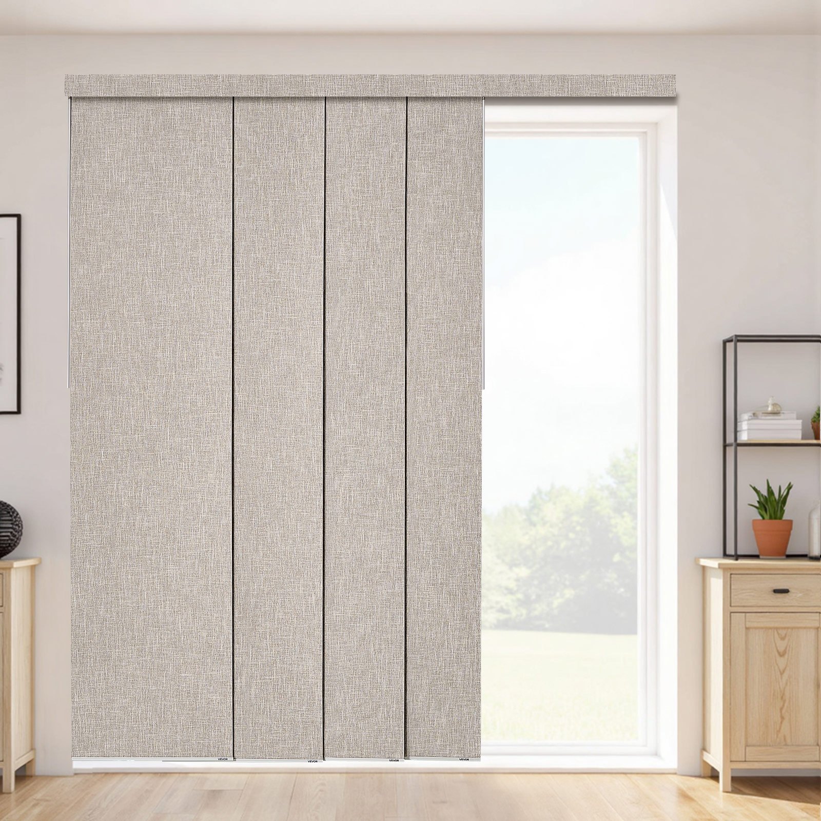 VEVOR Persianas de Panel Extensibles Ancho de 116-218 cm Paneles Recortables Alto de 243 cm Opacas Verticales para Puertas Correderas, Puertas de Patio, Separadores de Ambientes, Ventanas, Marrón