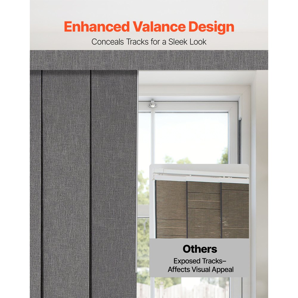 VEVOR Persianas de Panel Extensibles Ancho de 116-218 cm Paneles Recortables Alto de 243 cm Opacas Verticales para Puerta Corredera, Puerta de Patio, Separadores de Ambientes, Ventana, Gris Oscuro