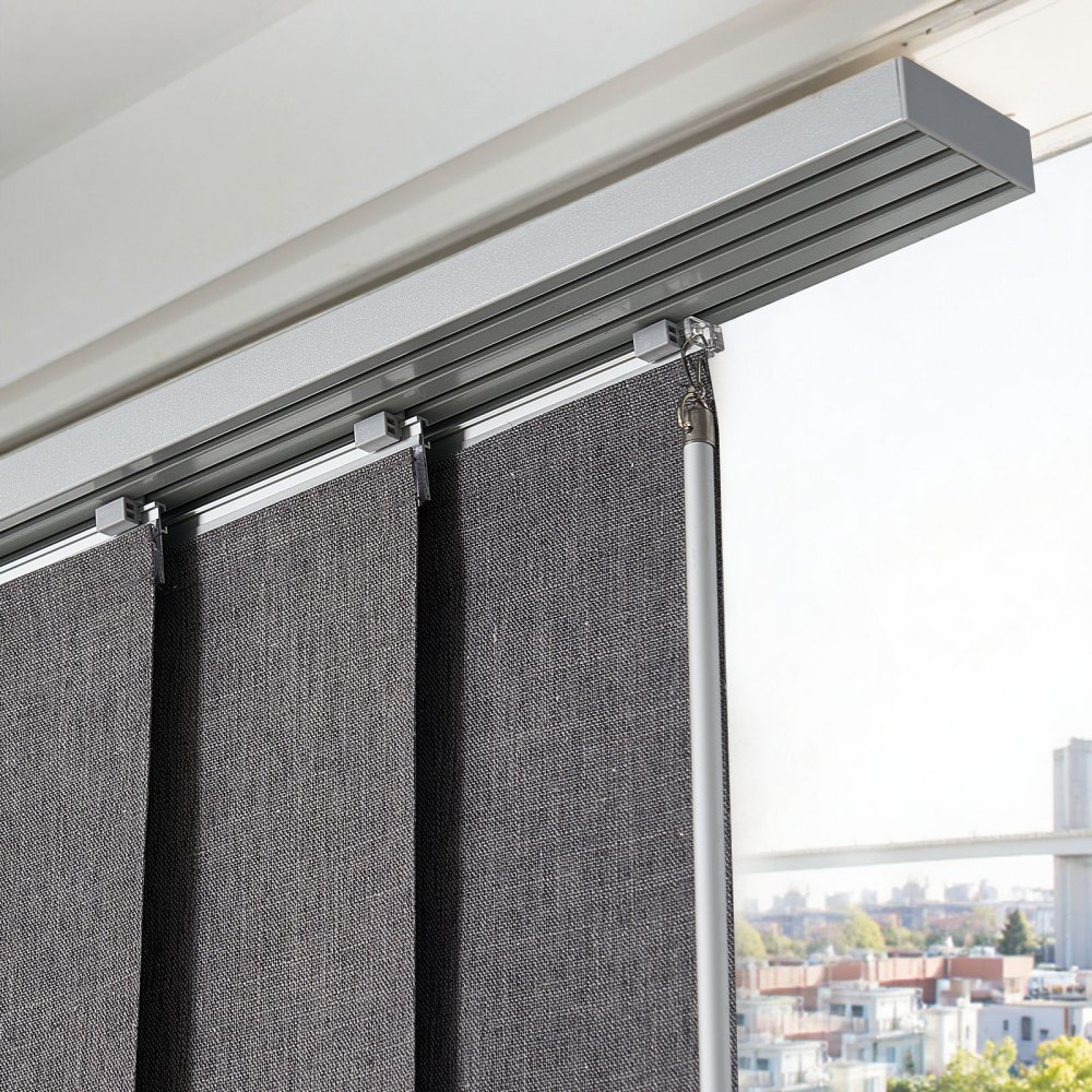 VEVOR Persianas de Panel Extensibles Ancho de 116-218 cm Paneles Recortables Alto de 243 cm Opacas Verticales para Puerta Corredera, Puerta de Patio, Separadores de Ambientes, Ventana, Gris Oscuro