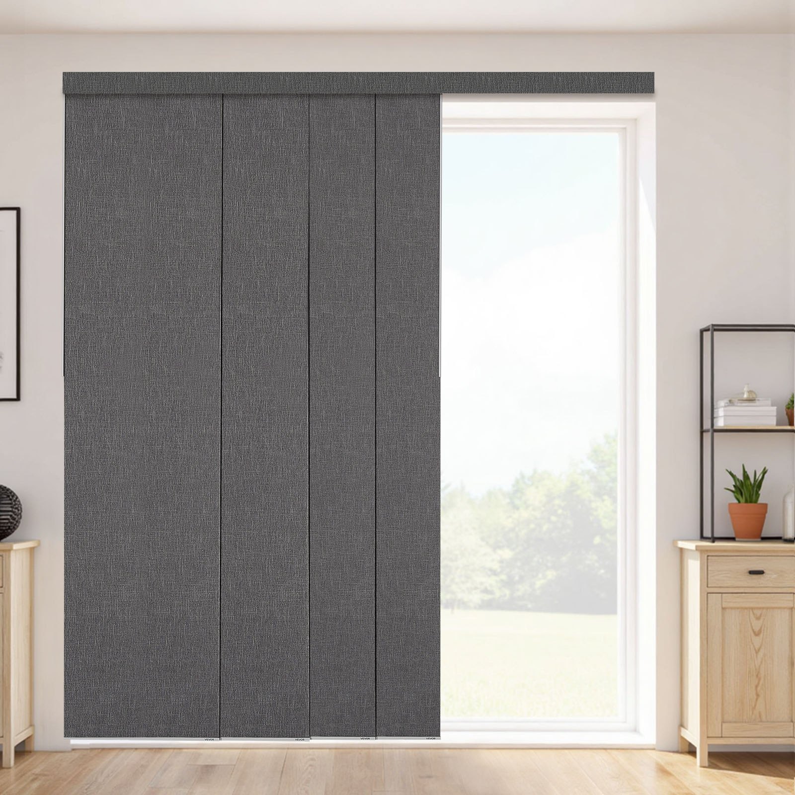 VEVOR Persianas de Panel Extensibles Ancho de 116-218 cm Paneles Recortables Alto de 243 cm Opacas Verticales para Puerta Corredera, Puerta de Patio, Separadores de Ambientes, Ventana, Gris Oscuro