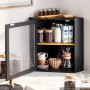 VEVOR Corner Bread Box for Kitchen Counter Bamboo Wood Container Black, for Homemade Bread, Under Cabinet, and Pantry, Double Layer Farmhouse Breadbox Bin, with Acrylic Door Panel and Air Vents