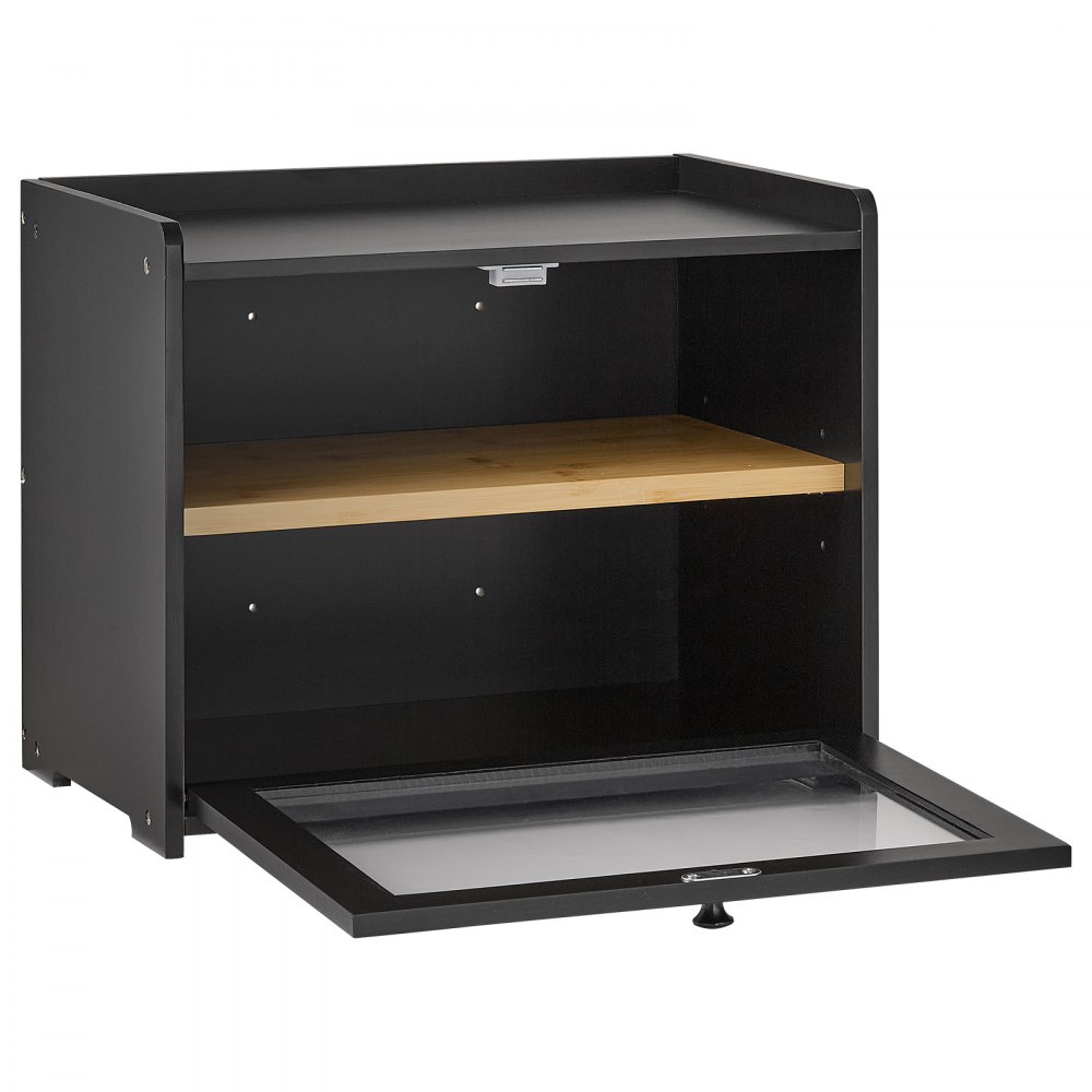 VEVOR Panera Caja para Pan, 393 x 262 x 321 mm, de Madera de Bambú, de 2 Niveles, con Cierre Magnético, Ventana de Acrílico y Orificios de Ventilación, para Cocinas, Comedores y Cafeterías, Negro