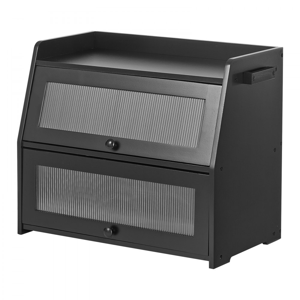 VEVOR Panera Caja para Pan, 464 x 251 x 361 mm, de Madera de Bambú, con Cierre Magnético, Ventana de Acrílico, Ganchos Laterales y Orificios de Ventilación, para Cocinas, Comedores y Cafeterías, Negro