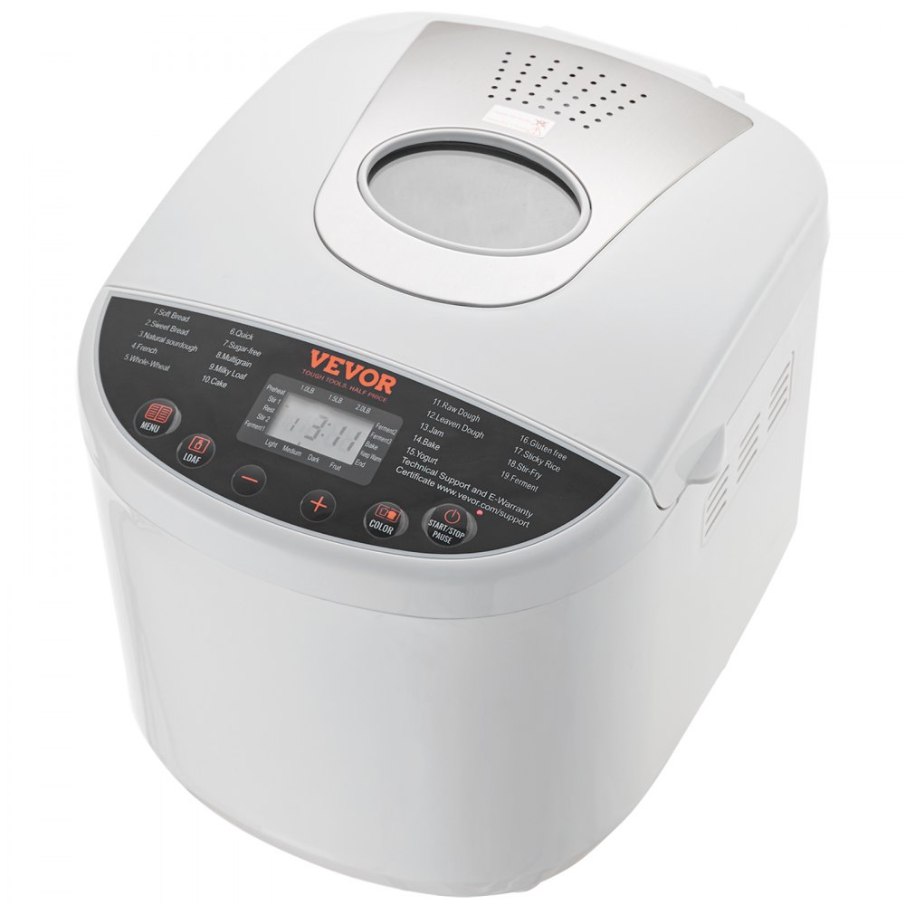 VEVOR 2LB 19 en 1 Máquina para hacer pan Máquina para masa compacta automática Antiadherente Blanco