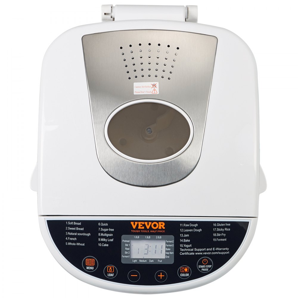 VEVOR 2LB 19 en 1 Máquina para hacer pan Máquina para masa compacta automática Antiadherente Blanco