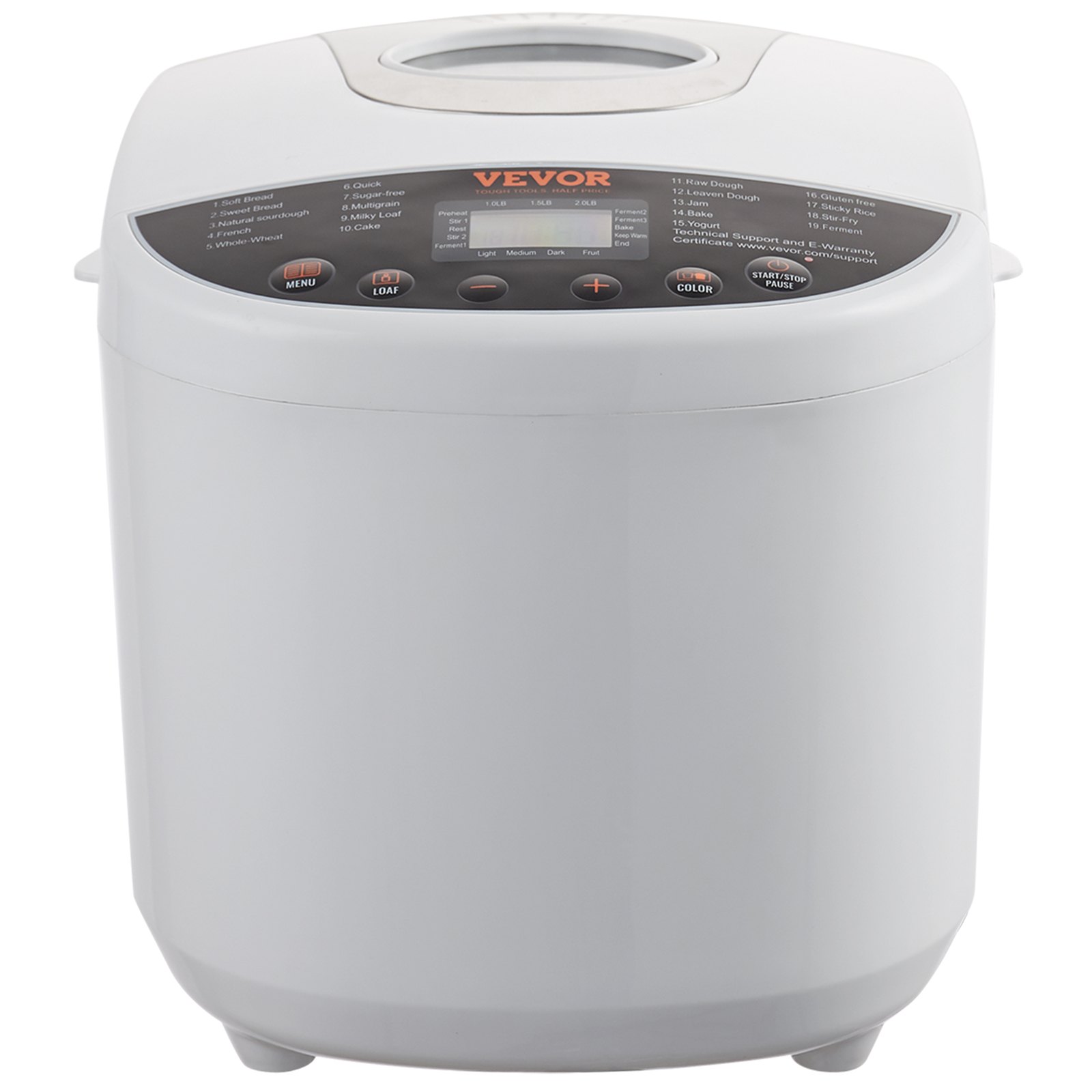 VEVOR 2LB 19 en 1 Máquina para hacer pan Máquina para masa compacta automática Antiadherente Blanco