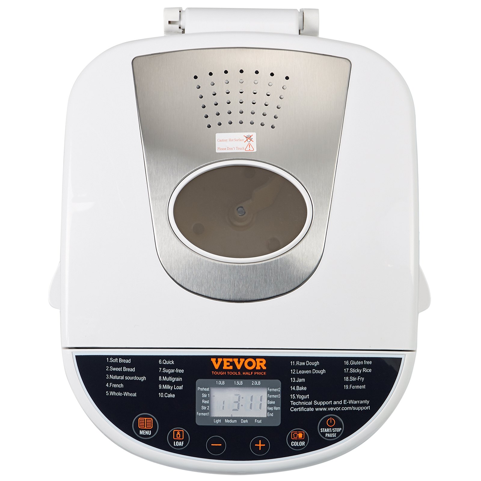 VEVOR 2LB 19 en 1 Máquina para hacer pan Máquina para masa compacta automática Antiadherente Blanco