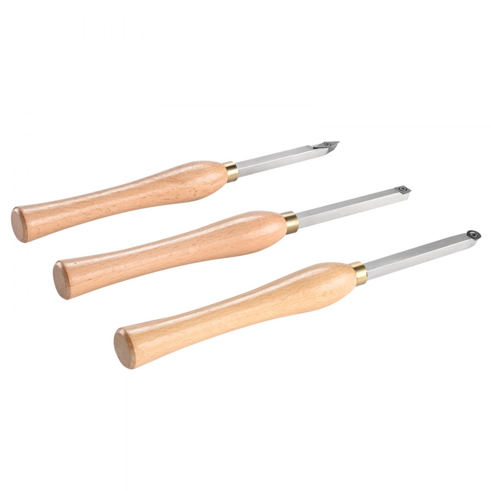 VEVOR 3-piece set of turning tools with wooden handles, round, square, diamond-shaped, with storage box, shank, lathe set, suitable for all types of wood from hardwood to softwood