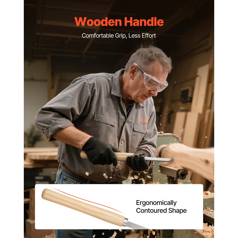 VEVOR Wood Lathe Turning Tool Set, 8PCS, Lathe Chisel Set with Carbon Steel Blade, 2 Skew, 1 Spear Point, 1 Parting, 1 Round Nose, 3 Gouge Tools, 1 Oxford Bag, for Beginners, Hobbyists, Professionals