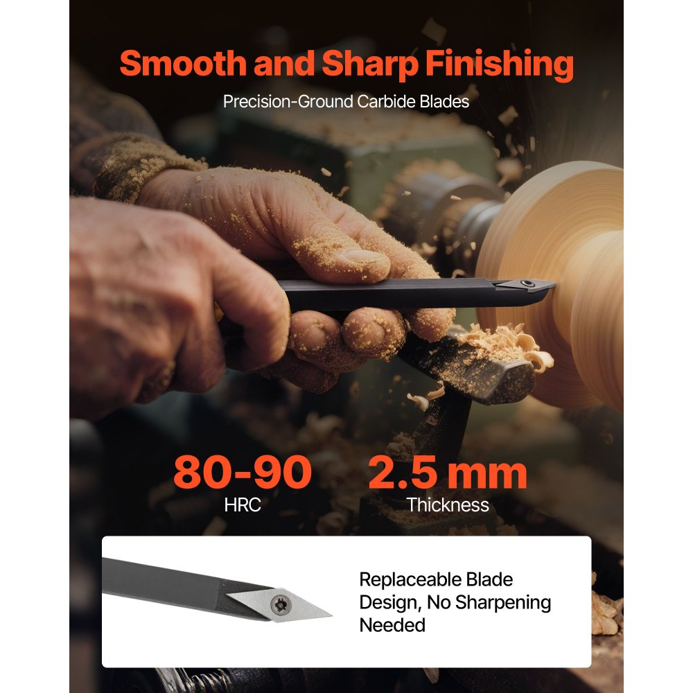 VEVOR Wood Lathe Turning Tool Set, 4PCS, Lathe Roughing Finishing and Detailing Hollow Tool with Wooden Handle, Diamond Round Square Carbide Inserts, Wooden Box, for Beginners Hobbyists Professionals