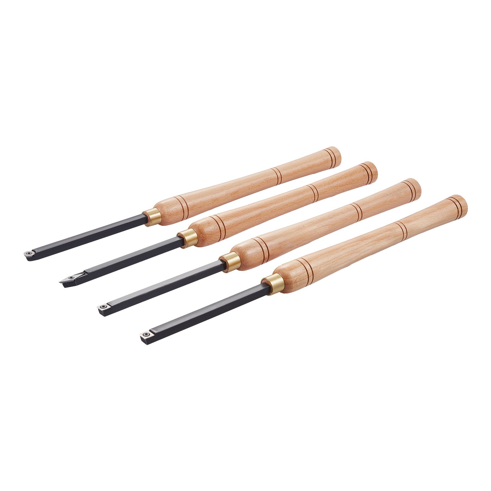 VEVOR 4 PCS Juego de Herramientas de Torneado para Madera Herramienta Hueca para Desbaste, Acabado y Detalle con Mango de Madera, Insertos de Carburo Redondos y Cuadrados de Diamante, Caja de Madera