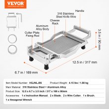 VEVOR Cortador de Queso y Mantequilla de Alambre de 317 x 169 x 90 mm Plata