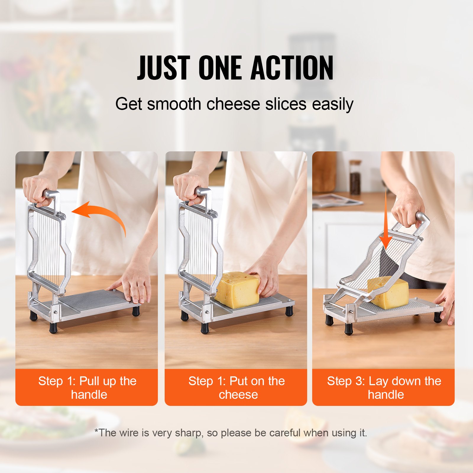 Cortador de queso VEVOR con alambre, cuchilla para cortar mantequilla y queso de 0,39" y 0,78", alambre para cortar queso desmontable, cortador de queso comercial de aleación de aluminio con alambre de acero inoxidable 316, para cocina