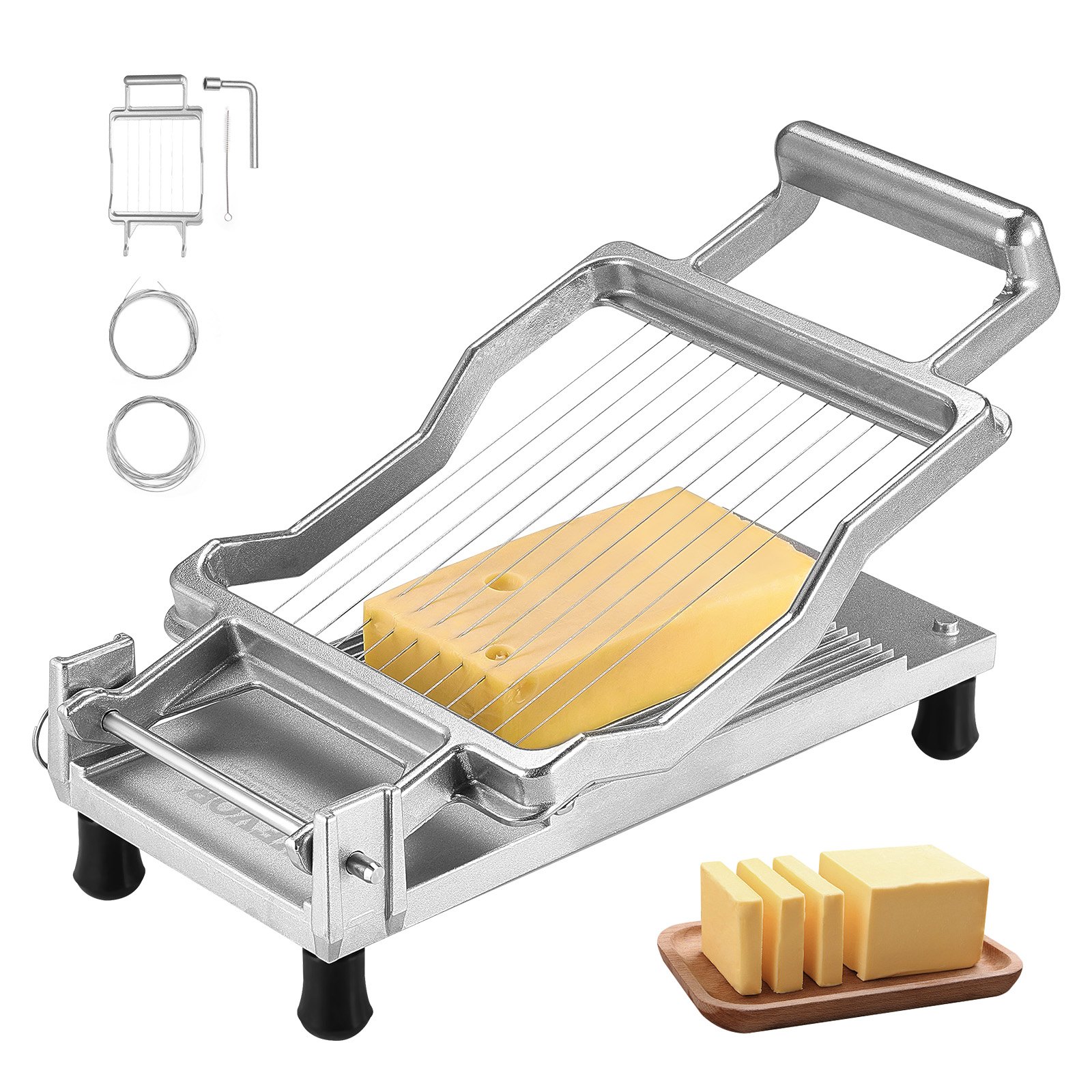 Cortador de queso VEVOR con alambre, cuchilla para cortar mantequilla y queso de 0,39" y 0,78", alambre para cortar queso desmontable, cortador de queso comercial de aleación de aluminio con alambre de acero inoxidable 316, para cocina