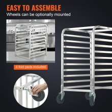 VEVOR Rejilla para Hornear de Aluminio 10 Niveles Ruedas de Freno para Cocina