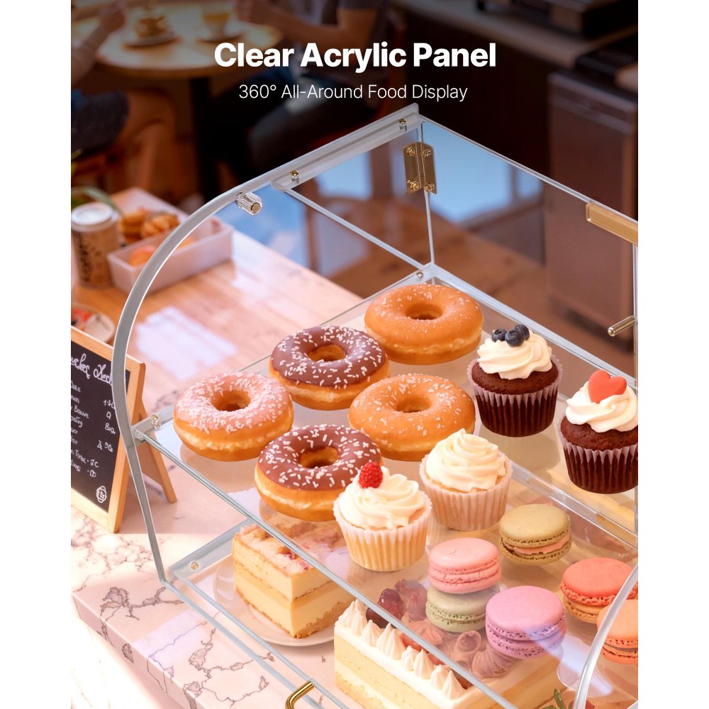 VEVOR Vitrina de Exhibición de Panadería 2 Niveles, Vitrina de Acrílica Transparente para Panadería 55,8 x 35,5 x 35,5 cm, con Puerta Trasera y Delantera, Escaparate para Galletas, Postres, Donas