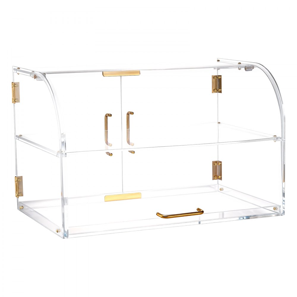 VEVOR Vitrina de Exhibición de Panadería 2 Niveles, Vitrina de Acrílica Transparente para Panadería 55,8 x 35,5 x 35,5 cm, con Puerta Trasera y Delantera, Escaparate para Galletas, Postres, Donas