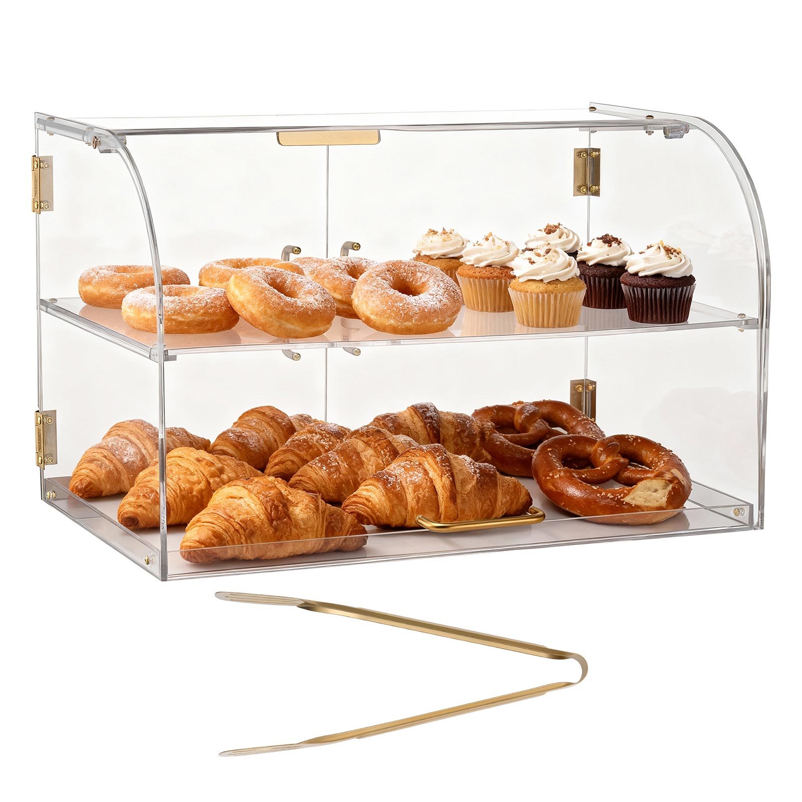 VEVOR Vitrina de Exhibición de Panadería 2 Niveles, Vitrina de Acrílica Transparente para Panadería 55,8 x 35,5 x 35,5 cm, con Puerta Trasera y Delantera, Escaparate para Galletas, Postres, Donas