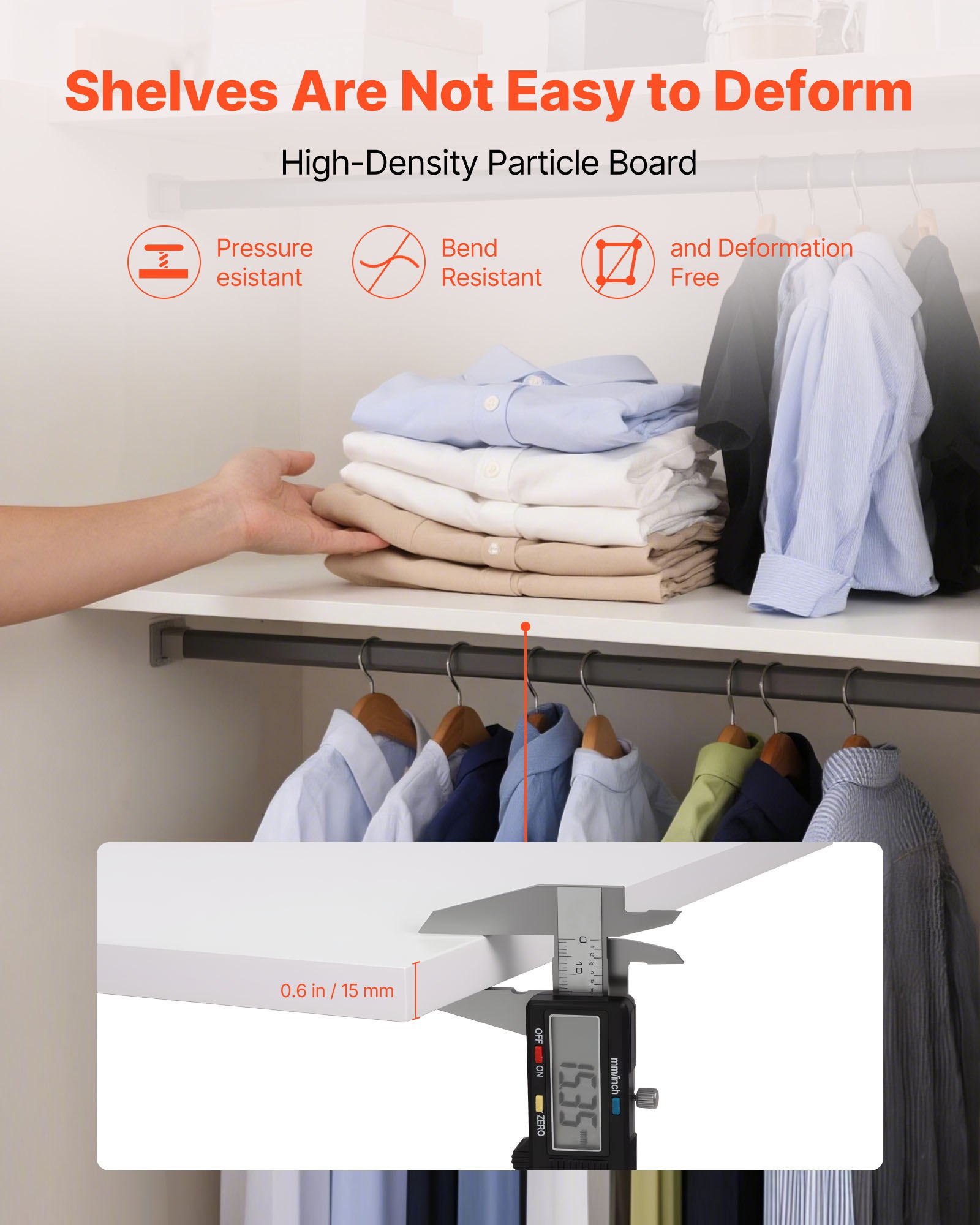 VEVOR Melamine Shelves, 2 Piece, Wooden Cabinet Shelves Cut to Size for Closet System, Replacement Cabinet Shelf, Versatile Use Wardrobe Board for Closets, Cabinets, or any custom Shelving Needs