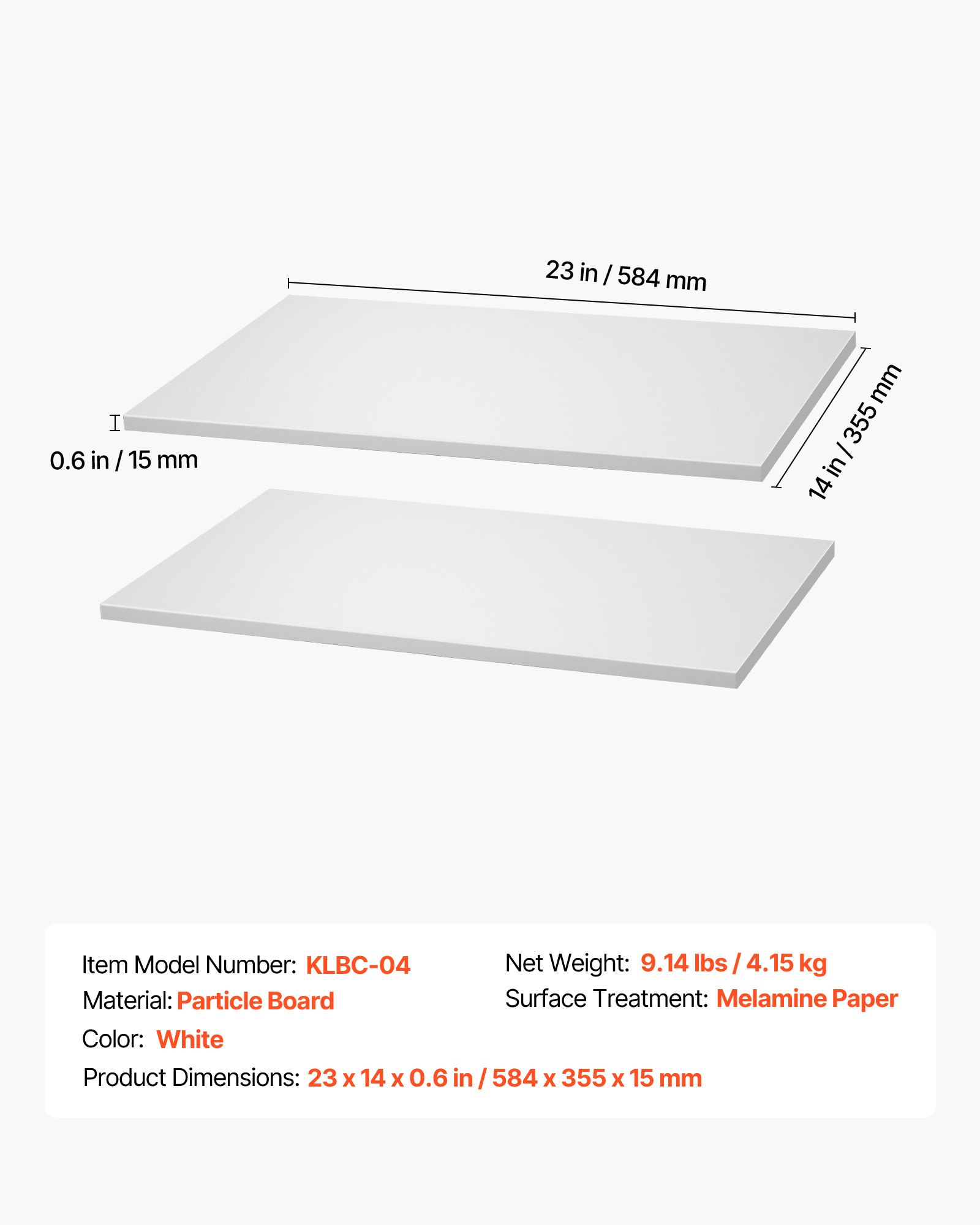 VEVOR Melamine Shelves, 2 Piece, Wooden Cabinet Shelves Cut to Size for Closet System, Replacement Cabinet Shelf, Versatile Use Wardrobe Board for Closets, Cabinets, or any custom Shelving Needs