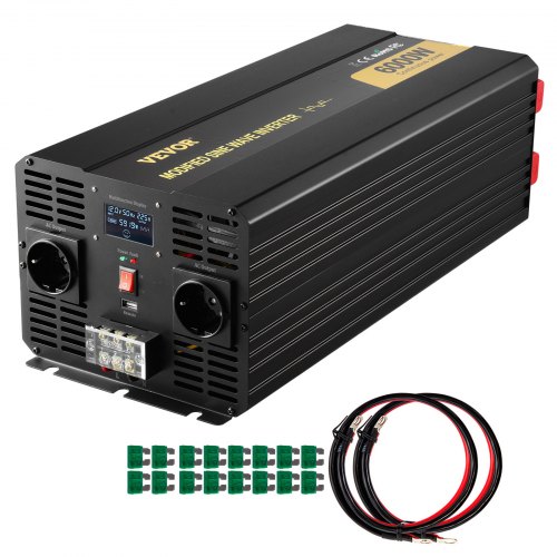 Inversor de corriente VEVOR, 6000 W, inversor de onda sinusoidal modificada, convertidor de CC de 12 V a CA de 230 V para automóvil con control remoto con pantalla LCD, indicadores LED, tomas de corriente de la UE, inversor de corriente para automóvil, RV, camión, barco, viajes, campamento