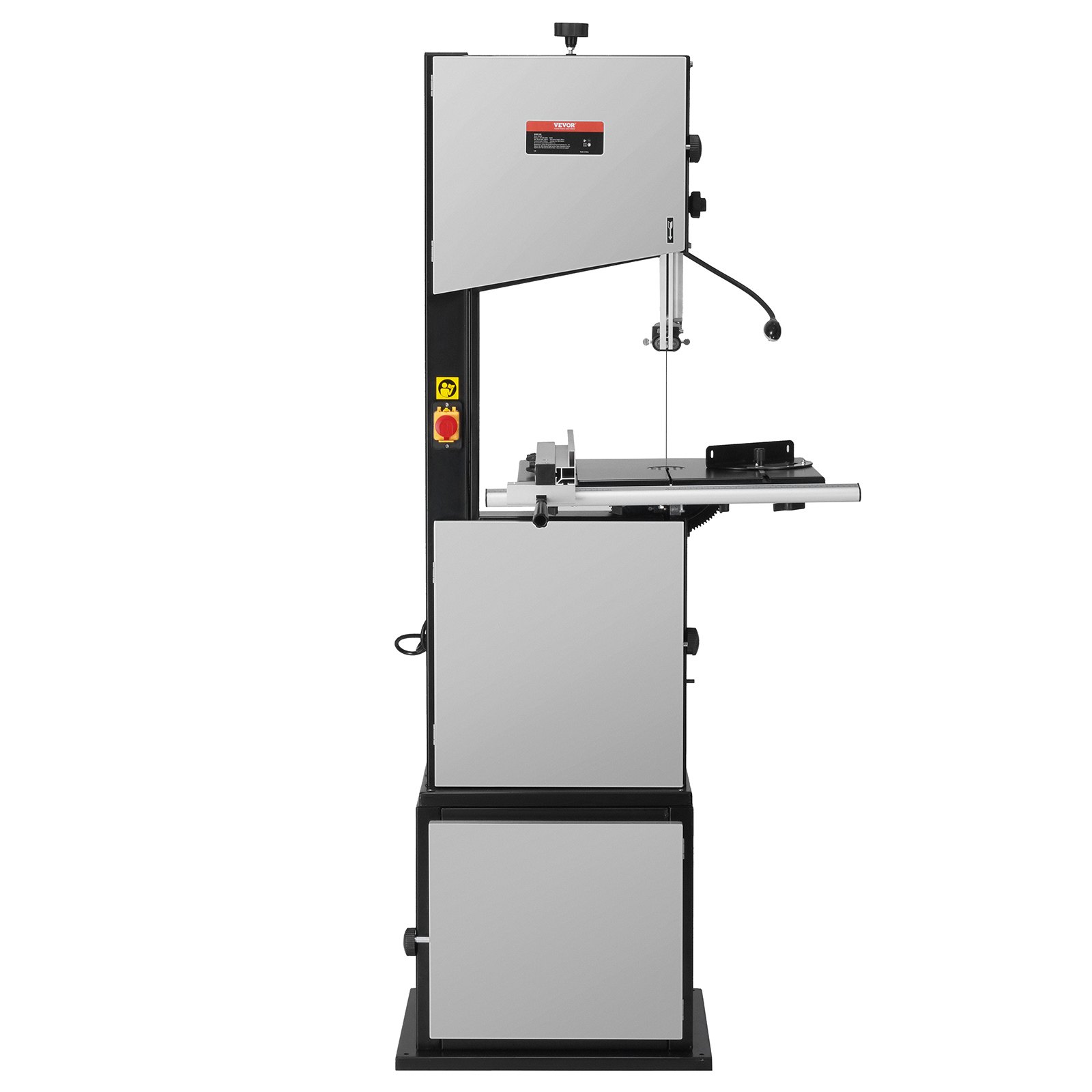 Sierra de cinta VEVOR, 13,39 pulgadas, 440-846 RPM, sierra de cinta de mesa de funcionamiento continuo, motor de 1100 W y 1-1/2 HP, altura de corte de 13'', longitud de hoja de sierra de 109,45'', con guía y calibre de ingletes, para carpintería y aluminio