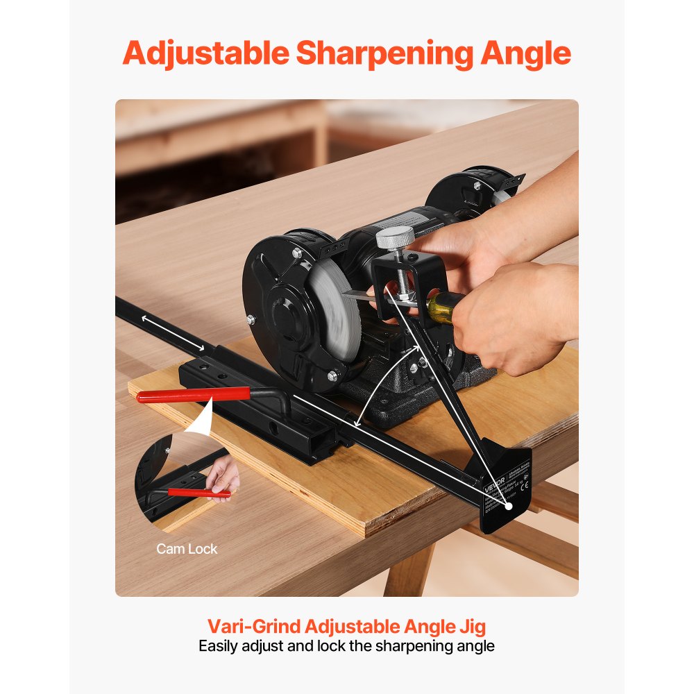 VEVOR Sistema de Afilado Plantilla de Afilado Multiusos para Amoladora de Banco de 15,24 cm y 20,32 cm con Plataforma, Brazo de Soporte Largo para Cinceles, Torneado de Madera, Cepillos de Hierro