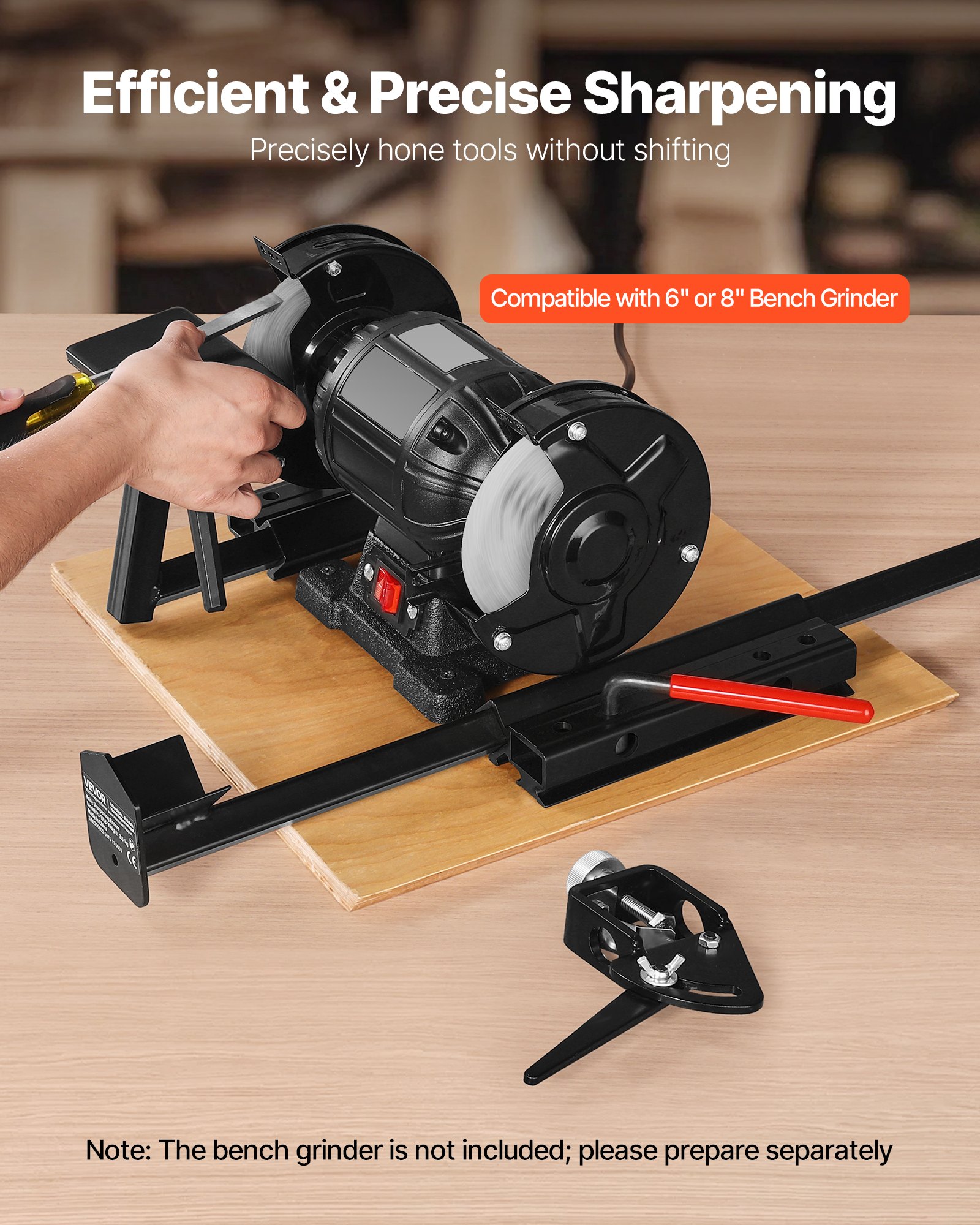 VEVOR Sistema de Afilado Plantilla de Afilado Multiusos para Amoladora de Banco de 15,24 cm y 20,32 cm con Plataforma, Brazo de Soporte Largo para Cinceles, Torneado de Madera, Cepillos de Hierro