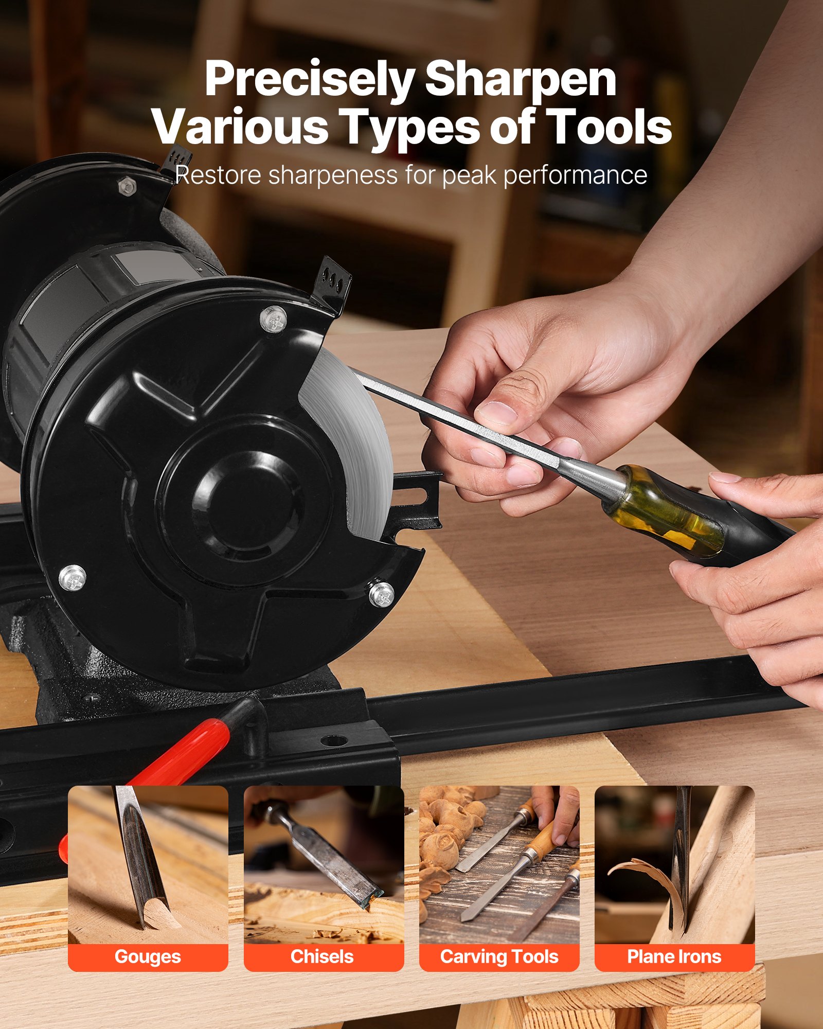 VEVOR Sistema de Afilado Plantilla de Afilado Multiusos para Amoladora de Banco de 15,24 cm y 20,32 cm con Plataforma, Brazo de Soporte Largo para Cinceles, Torneado de Madera, Cepillos de Hierro