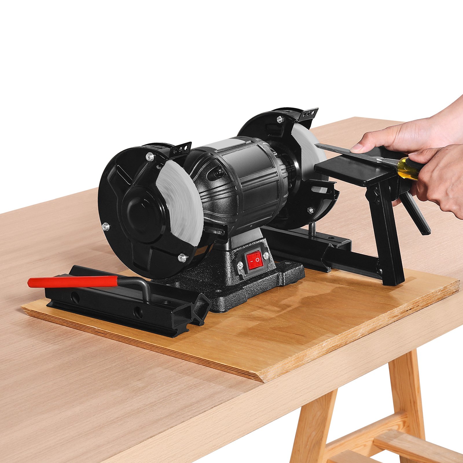 VEVOR Sistema de Afilado Plantilla de Afilado Multiusos para Amoladora de Banco de 15,24 cm y 20,32 cm con Plataforma, Brazo de Soporte Largo para Cinceles, Torneado de Madera, Cepillos de Hierro