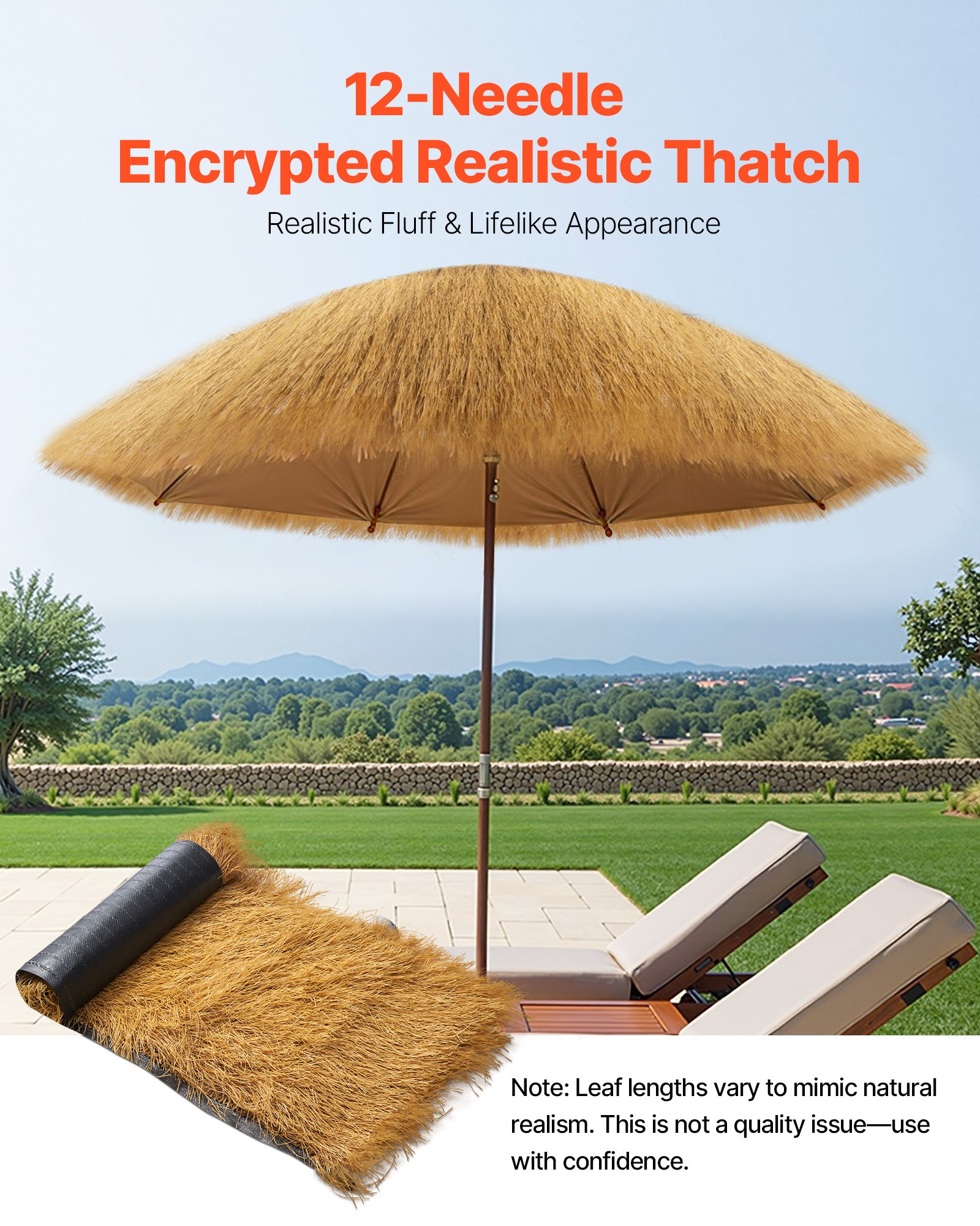 VEVOR Artificial Thatch Grass Roof, 0.4 x 1.2 m Tiki Bar Hut Thatch Roofing Roll, Waterproof & Fire-Resistant, Palapa Tiki Roof Mat for Patio Pool Beach Tropical Hawaiian Party Decor