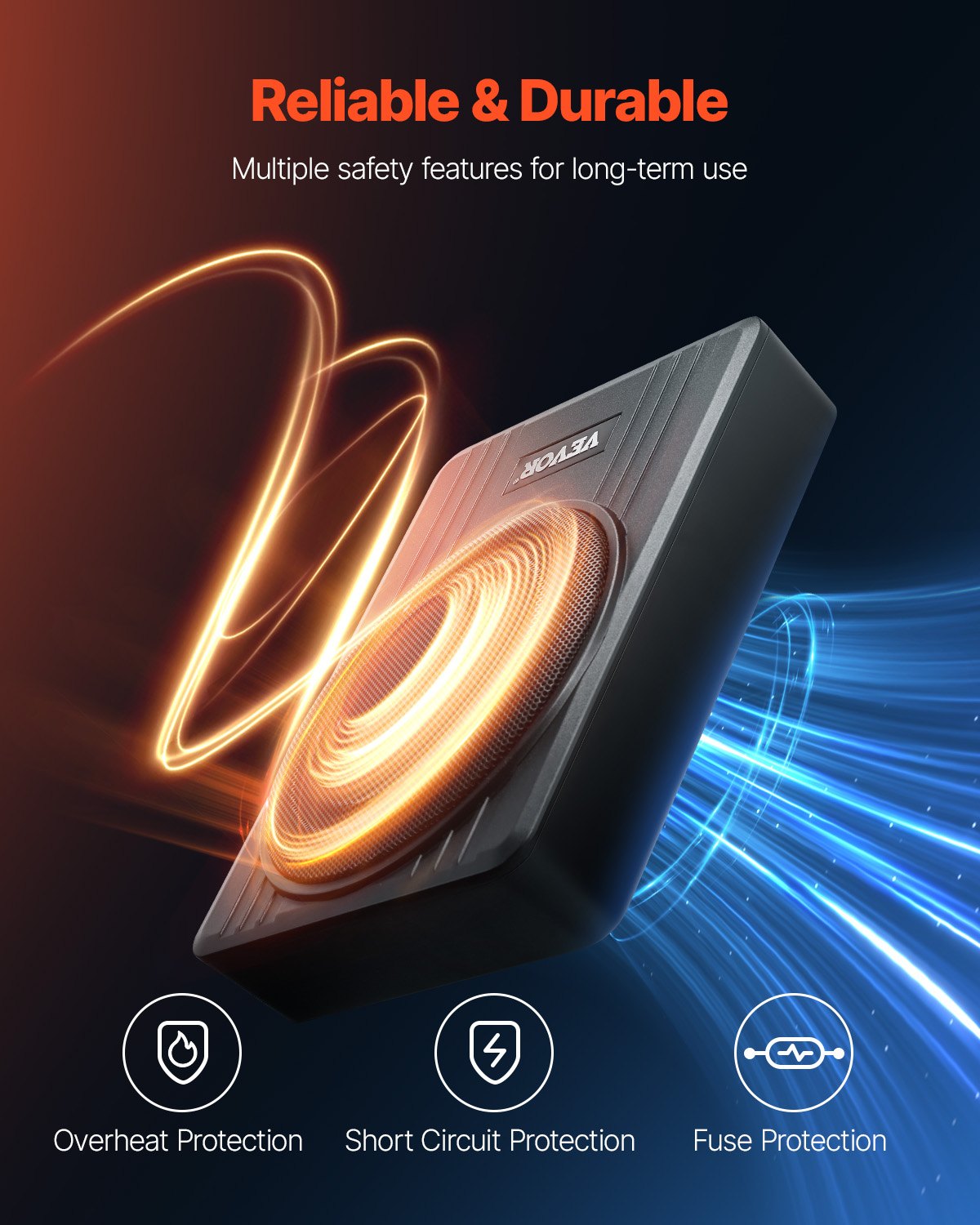 VEVOR Under-Seat Car Subwoofer 300W 254mm Slim Car Subwoofer with Power Supply, Subsystem with Built-in Amplifier, High/Low Level Input and Volume Control for SUVs and Trucks