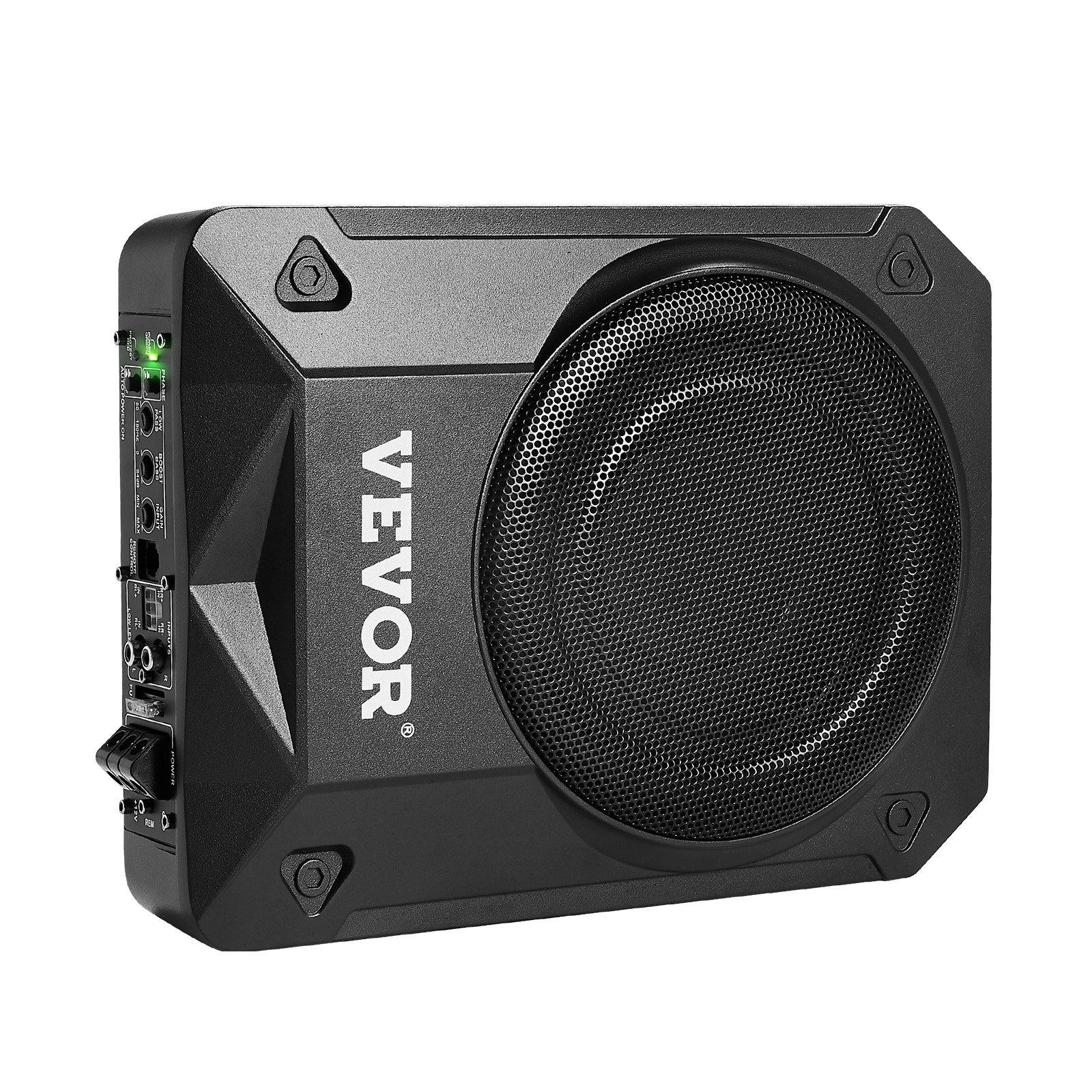 VEVOR Subwoofer para Debajo del Asiento para Automóvil 203 mm 800 W Altavoz Compacto para Coche Amplificador Incorporado Entrada de Nivel Alto Bajo Controlador de Volumen Control Remoto con Cable