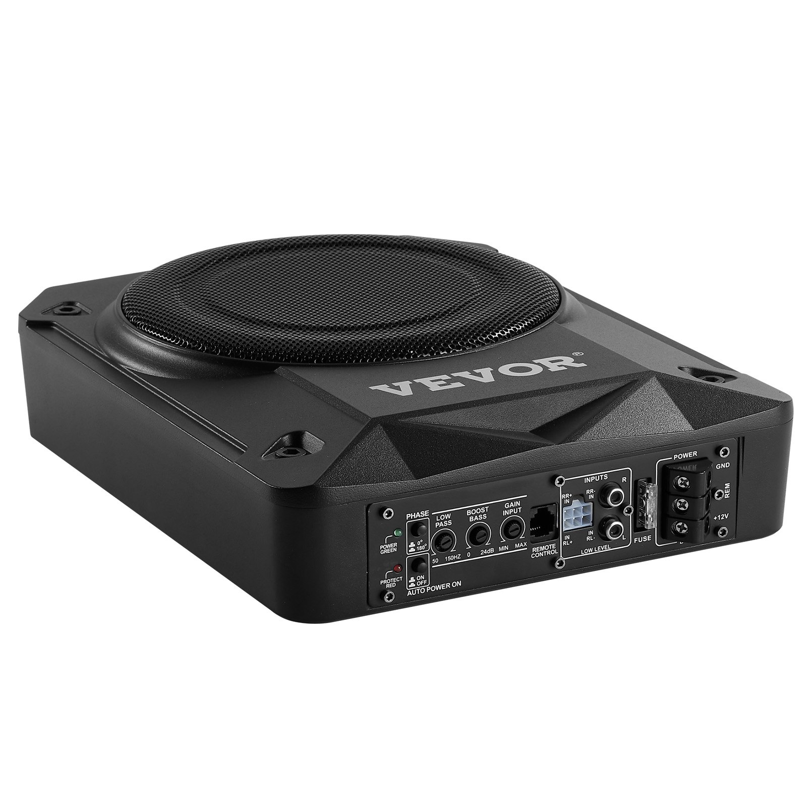 VEVOR Subwoofer para Debajo del Asiento para Automóvil 203 mm 800 W Altavoz Compacto para Coche Amplificador Incorporado Entrada de Nivel Alto Bajo Controlador de Volumen Control Remoto con Cable