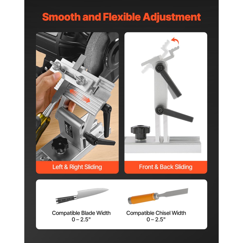 VEVOR sharpening device for chisels, tool rest grinding device for double grinding machines with 15/20 cm diameter, with flat miter guide for 0-6.35 cm wide blades & chisels