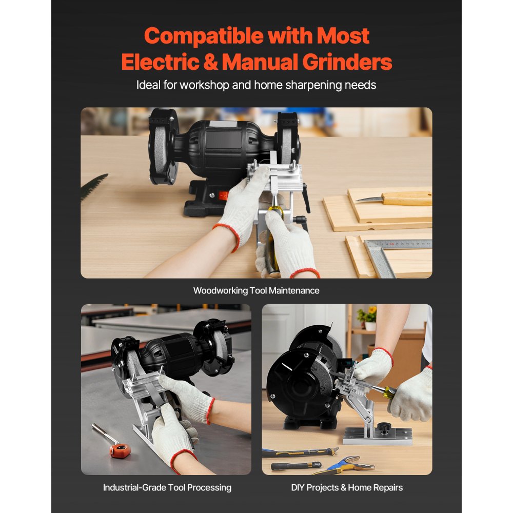 VEVOR sharpening device for chisels, tool rest grinding device for double grinding machines with 15/20 cm diameter, with flat miter guide for 0-6.35 cm wide blades & chisels