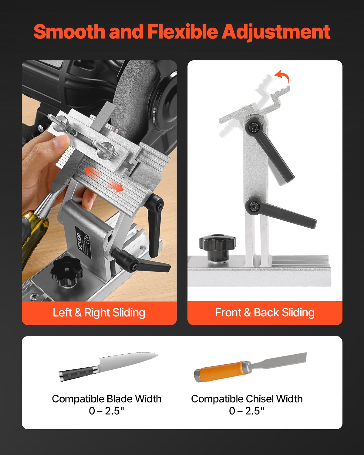 VEVOR sharpening device for chisels, tool rest grinding device for double grinding machines with 15/20 cm diameter, with flat miter guide for 0-6.35 cm wide blades & chisels