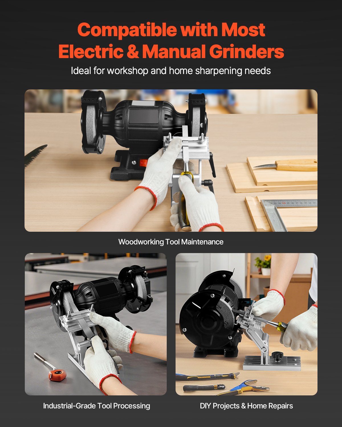 VEVOR sharpening device for chisels, tool rest grinding device for double grinding machines with 15/20 cm diameter, with flat miter guide for 0-6.35 cm wide blades & chisels
