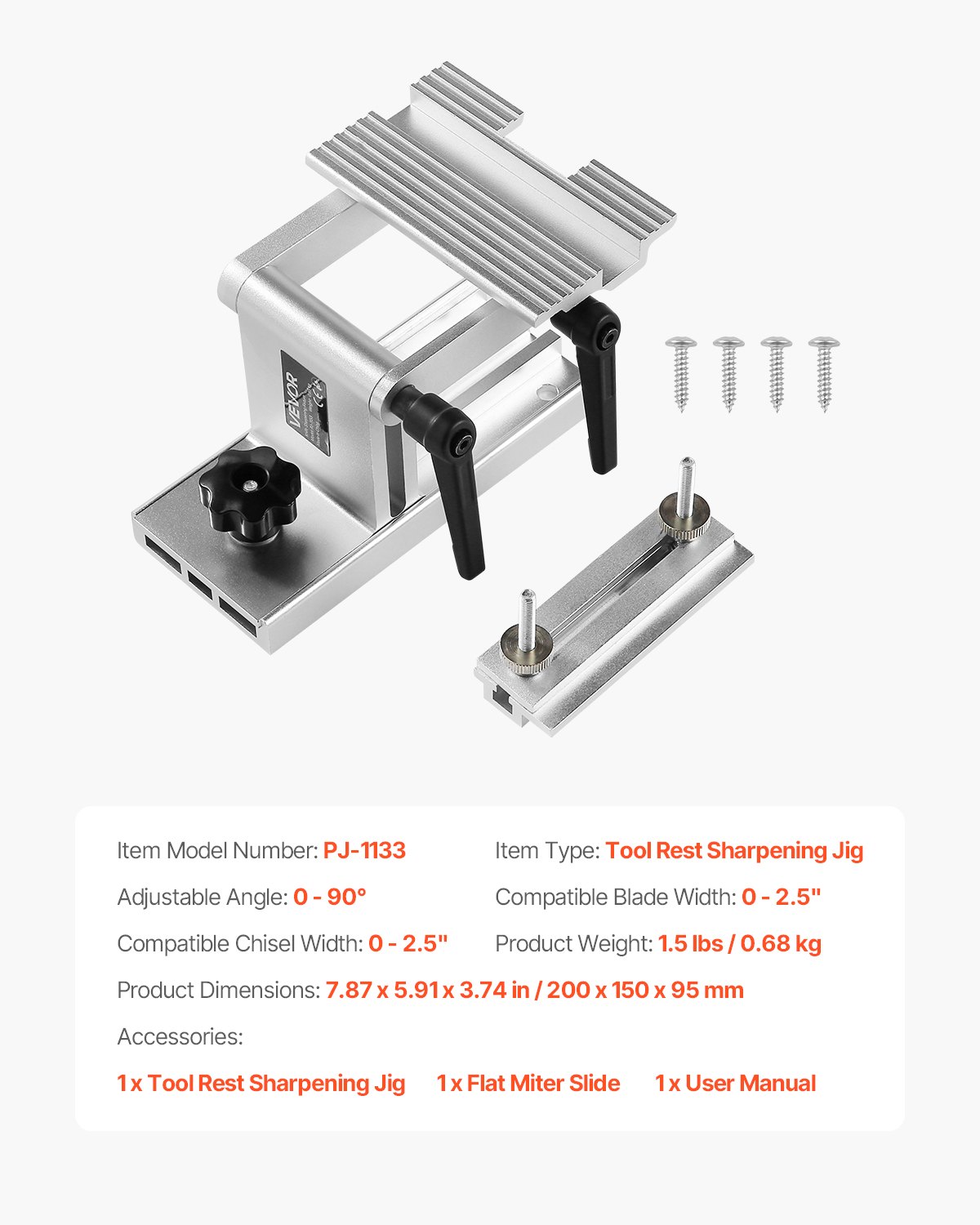 VEVOR sharpening device for chisels, tool rest grinding device for double grinding machines with 15/20 cm diameter, with flat miter guide for 0-6.35 cm wide blades & chisels