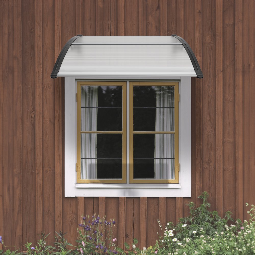 VEVOR Toldo para Puerta de Entrada 965x1017 mm Marquesina para Puerta Exterior Tejadillo de Protección Transparente de PC Soporte de ABS Resistente UPF 50+ Protección contra Rayos UV, Lluvia, Nieve