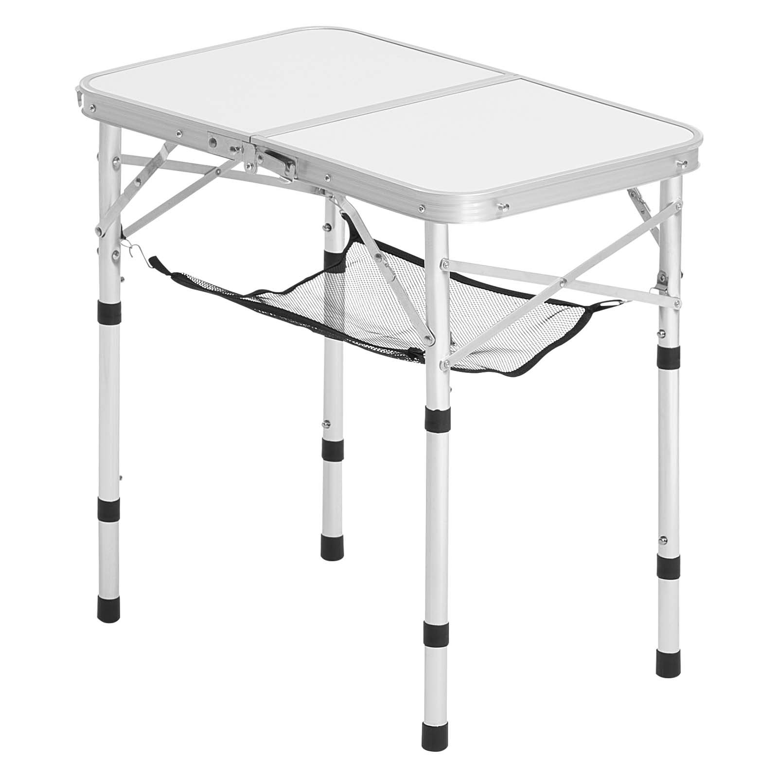 VEVOR Mesa de Camping Plegable Portátil de Altura Ajustable, de Aluminio MDF, con Malla y Asa de Transporte, Ligera y Compacta para Picnics al Aire Libre, Barbacoas, 600 x 400 x 260 mm, Plata