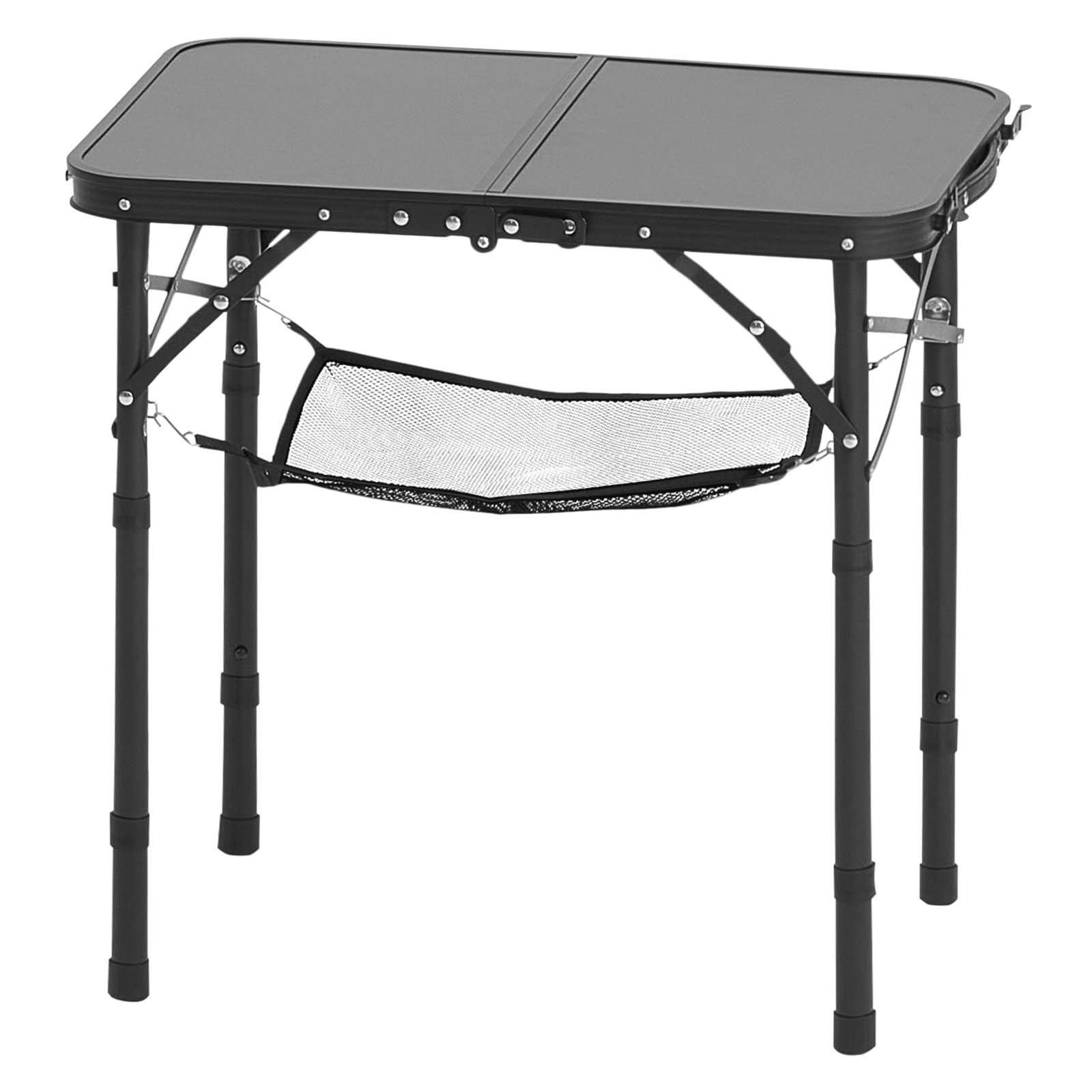 VEVOR Mesa de Camping Plegable Portátil de Altura Ajustable, de Aluminio MDF, con Malla y Asa de Transporte, Ligera y Compacta para Picnics al Aire Libre, Barbacoas, 600 x 400 x 260 mm, Negro