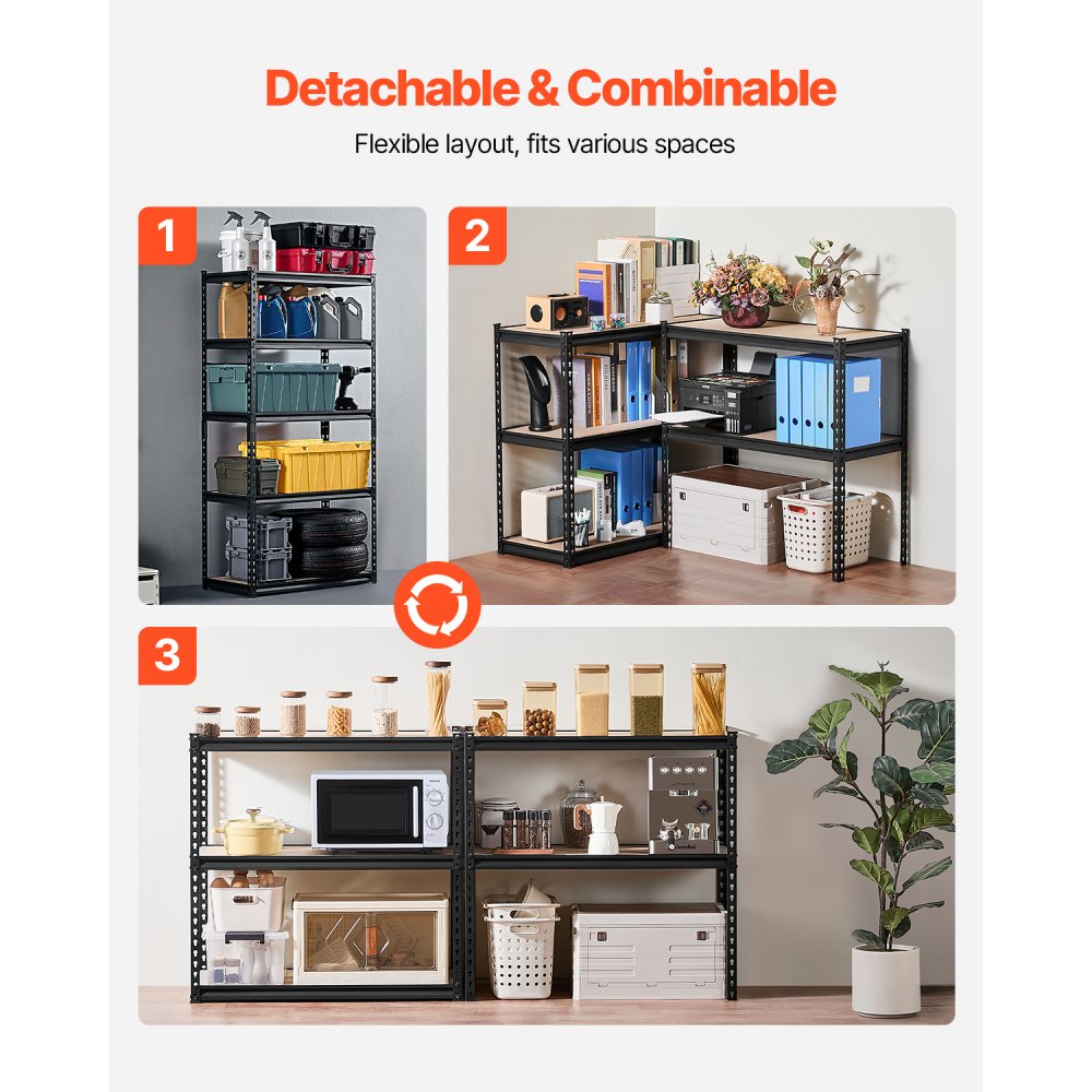 VEVOR Shelving Unit, 907 kg, 5-Tier Garage Storage Shelf, 406x914x1813 mm, Heavy-Duty Shelving, Workshop Shelving, Metal Shelving for Garages, All-Purpose Shelving, Ideal for Kitchen, Warehouse, Basement, Black