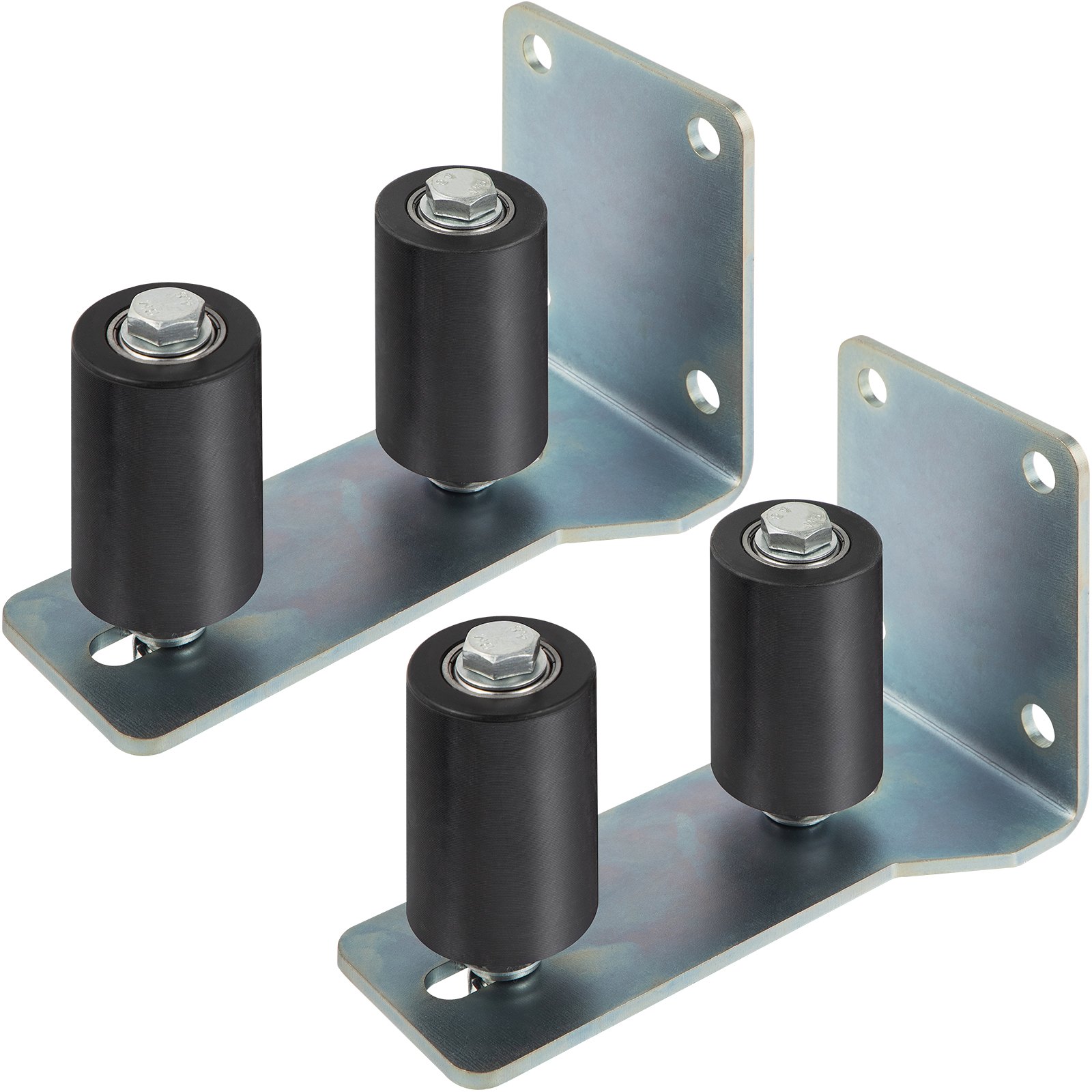 VEVOR Guía de Acero con Rodillos de Aluminio para Puerta , Corredera Pintada de Nailon Negro de 3 Pulgadas con Soporte en Forma de L y Conjunto de Soporte de Pernos Ajustables,Durable, Paquete de 2