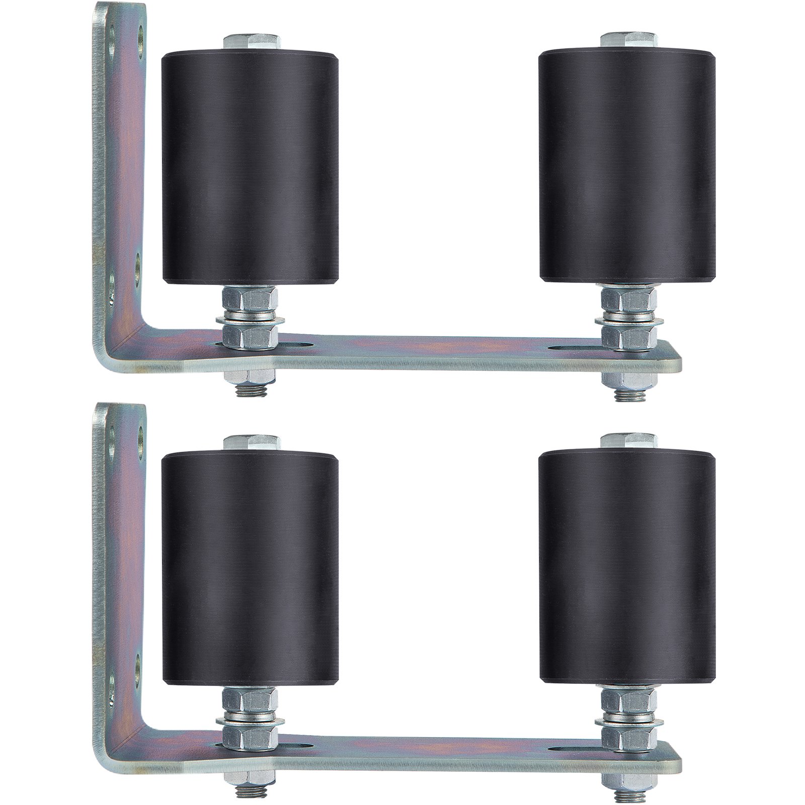VEVOR Guía de Acero con Rodillos de Aluminio para Puerta , Corredera Pintada de Nailon Negro de 3 Pulgadas con Soporte en Forma de L y Conjunto de Soporte de Pernos Ajustables,Durable, Paquete de 2