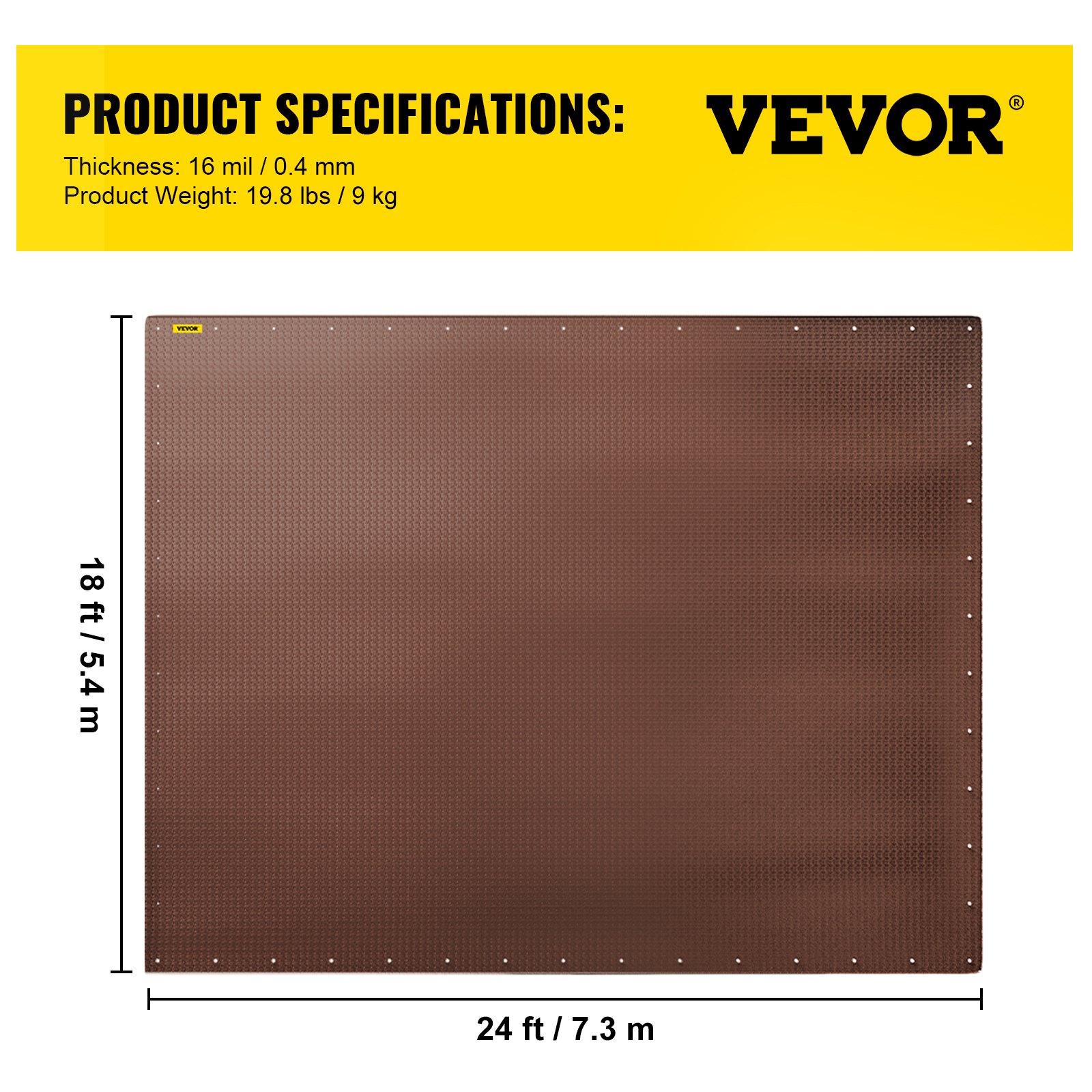 VEVOR Lona Impermeable de Polietileno Lona de Protección con Ojales 5,4 x 7,3 m Lona Resistente Espesor de 0,4 mm Lona Cubierta Protectora Marrón Resistente al Agua y al Desgaste para Camping Jardín