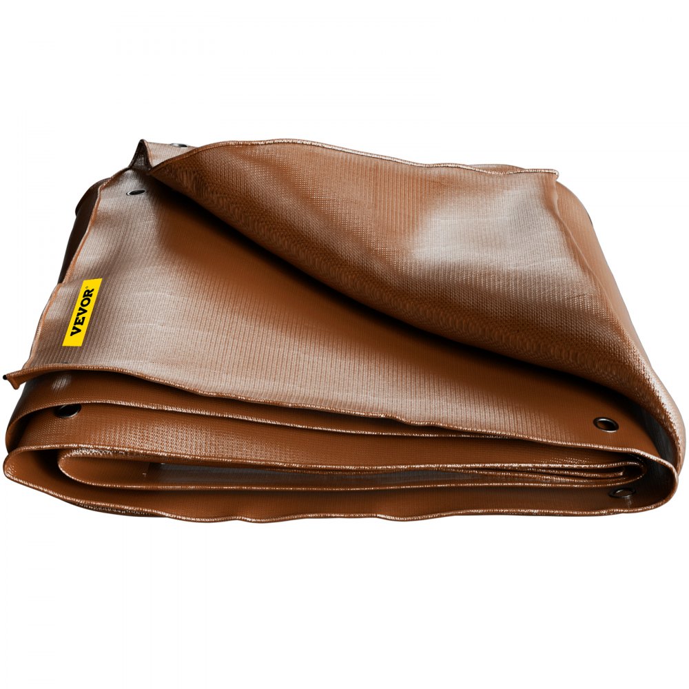VEVOR Lona Impermeable de Polietileno Lona de Protección con Ojales 9 x 12,1 m Lona Resistente Espesor de 0,4 mm Lona Cubierta Protectora Marrón Resistente al Agua y al Desgaste para Camping Jardín
